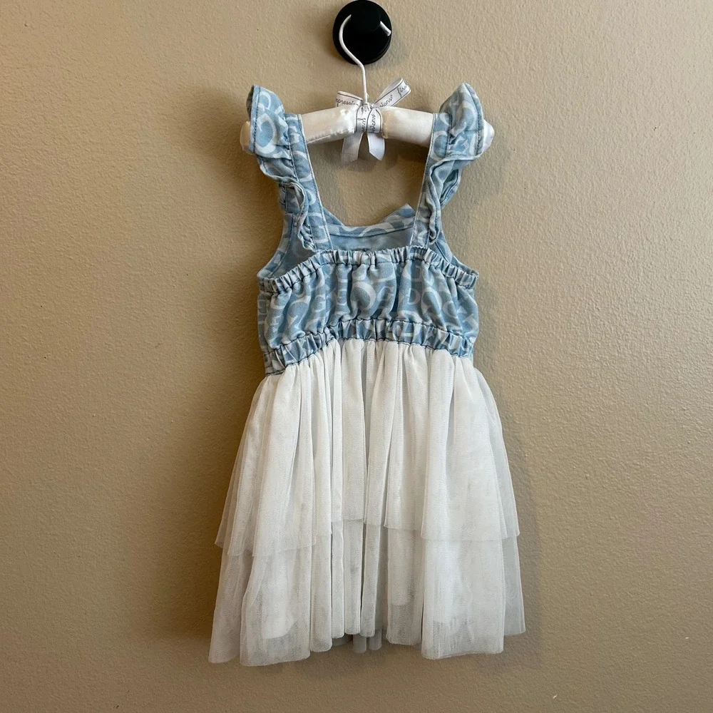 Guess Kids Toddler Dress Denim Tulle Tutu Bow Childs Small Size 4